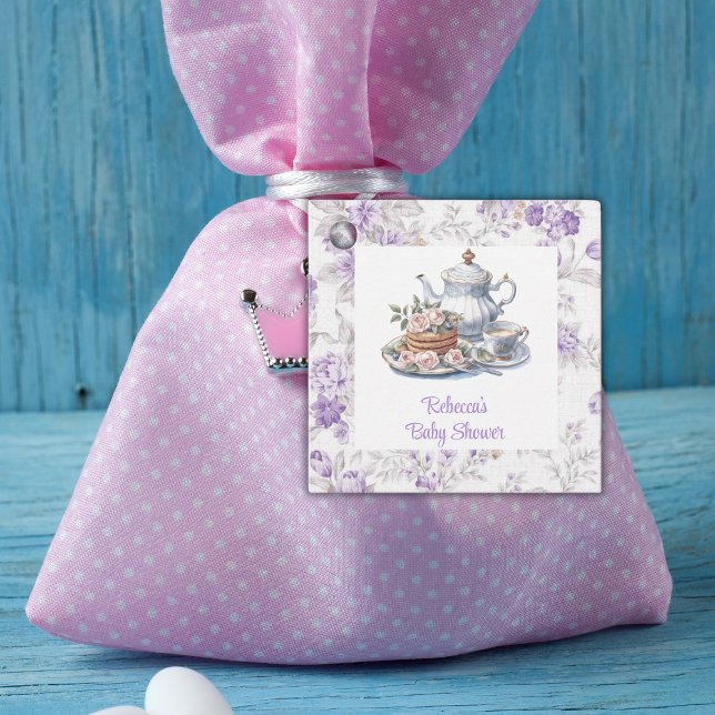 Blommigten Baby Shower Tea Party Lavender Garden  Gåvor Etiketter (Skapare uppladdad)