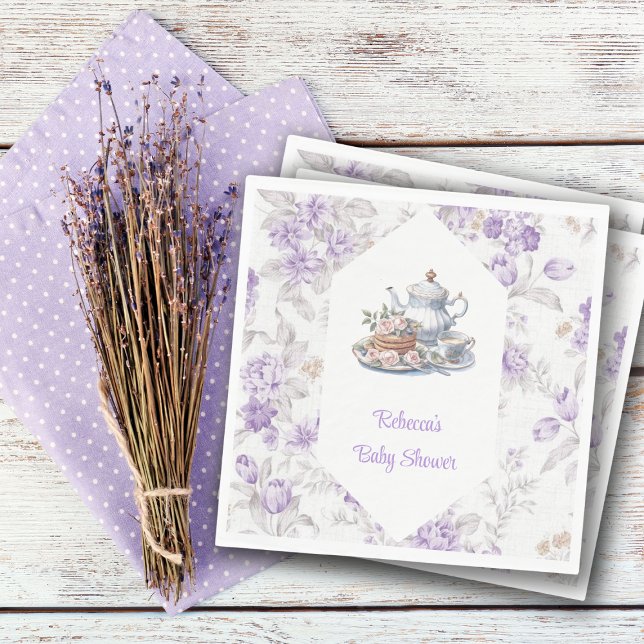 Blommigten Baby Shower Tea Party Lavender Garden  Pappersservett (Skapare uppladdad)
