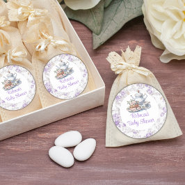 Blommigten Baby Shower Tea Party Lavender Garden Runt Klistermärke