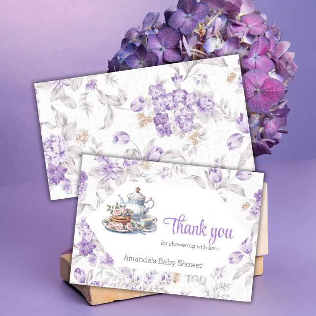 Blommigten Baby Shower Tea Party Lavender Garden  Tack Kort (Skapare uppladdad)