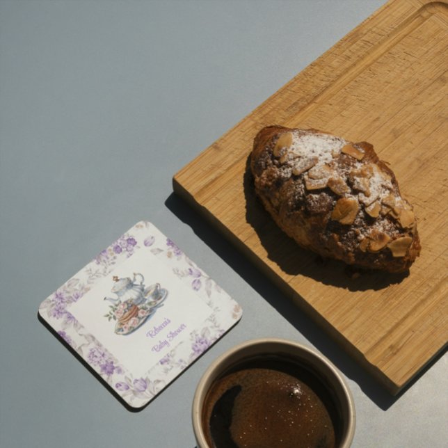 Blommigten Baby Shower Tea Party Lavender Garden  Underlägg Papper Kvadrat (Skapare uppladdad)