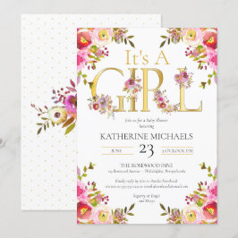 Blommigten Baby Shower (ung. en liten damfärgsblom Inbjudningar