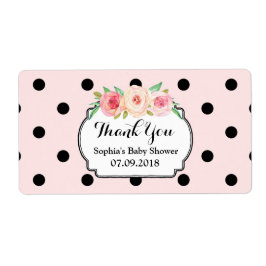 Blommigten Babyetiketter för Rosa Black Dots Fraktsedel