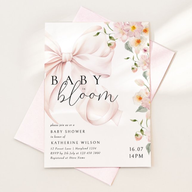 Blommigten Babykläder för  av vattenfärg i rosa Bo Inbjudningar (Skapare uppladdad)