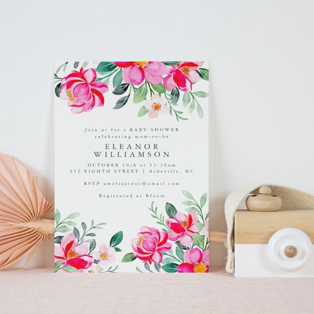 Blommigten Babykläder för shock rosa Gult Vattenfä Inbjudningar (Skapare uppladdad)