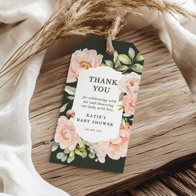 Blommigten Babykläder i tack Rosa Vattenfärgsfärg  Presentetikett (Skapare uppladdad)