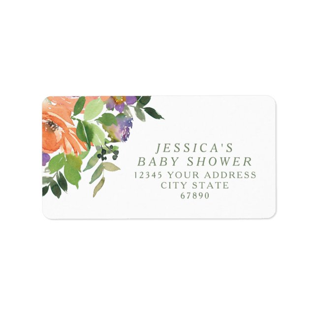 Blommigten Babykläder med minimalistisk vattenfärg Adressetikett (Framsidan)