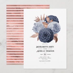 Blommigten Bachelorette i Dusty Blue och Ro Guld Inbjudningar
