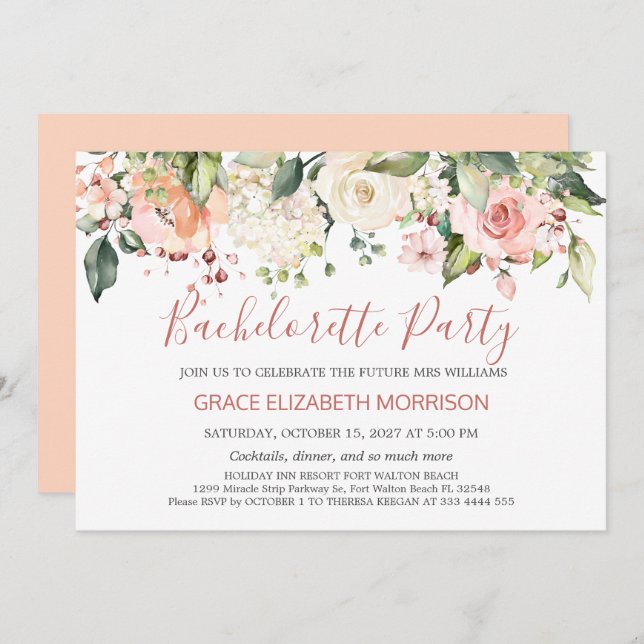 Blommigten Bachelorette Party Inbjudningar (Fram/baksida)