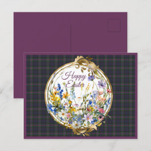 Blommigten Baird Weasted Scottish Tartan Påsk Helg Vykort