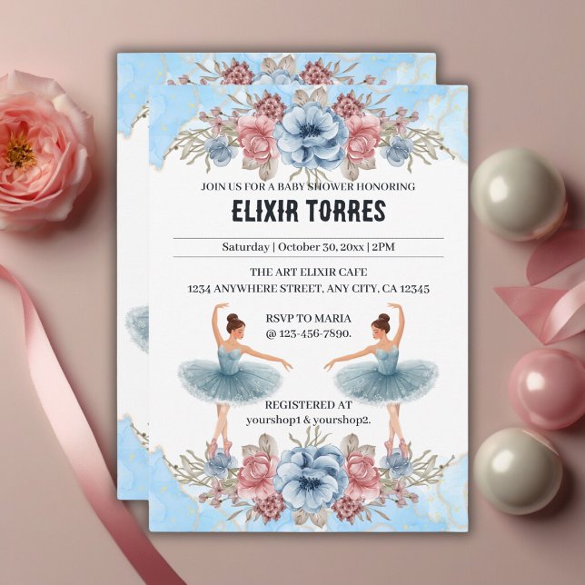 Blommigten Ballerina Baby Shower för utspädningsbl Inbjudningar (Skapare uppladdad)