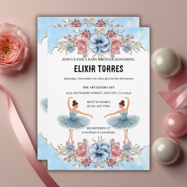Blommigten Ballerina Baby Shower för utspädningsbl Inbjudningar (Skapare uppladdad)