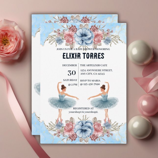 Blommigten Ballerina Baby Shower för utspädningsbl Inbjudningar (Skapare uppladdad)