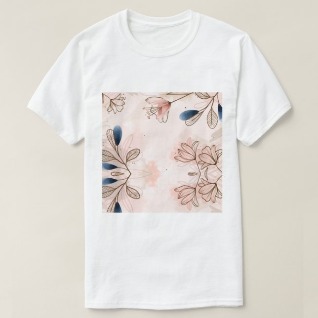 Blommigten Batik Mönster med handmålad vattenfärg T Shirt (Design framsida)