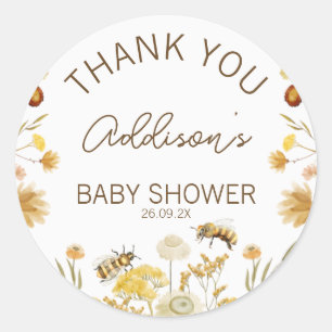 Blommigten Bee Baby Shower Favor Sticker Runt Klistermärke