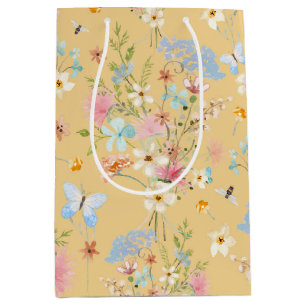 Blommigten Bee Butterfly Decoupage Gult Wildblommo