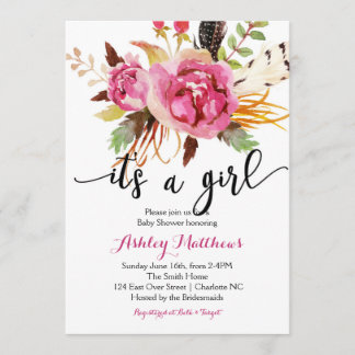 Blommigten befjädrar blom- baby showerinbjudan inbjudningar