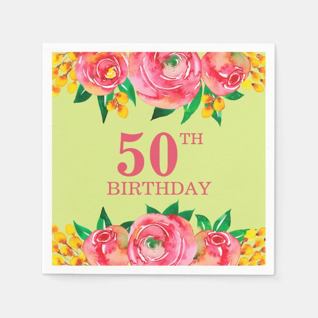 Blommigten Begränsa vattenfärgsfärg för Shock rosa Pappersservett (Framsidan)