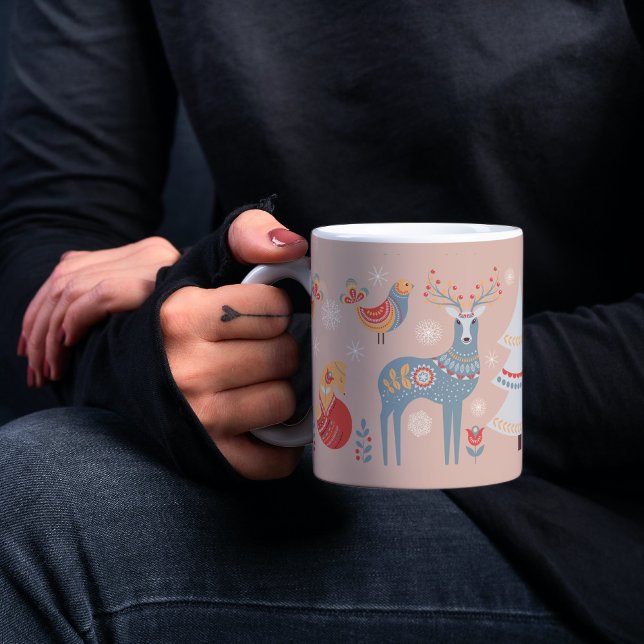  Blommigten Beige, renare jul Kaffemugg (Skapare uppladdad)
