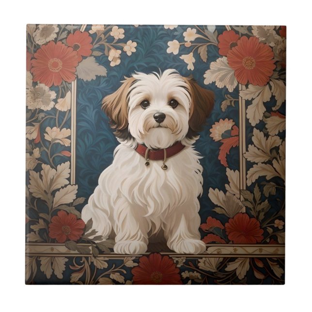 Blommigten BeSnyval Havanese Hund William Morris Kakelplatta (Framsidan)