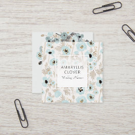 Blommigten Bevacker Blue Taupe Cream Black Poppies Fyrkantigt Visitkort