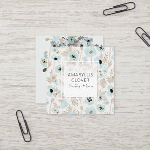 Blommigten Bevacker Blue Taupe Cream Black Poppies Fyrkantigt Visitkort