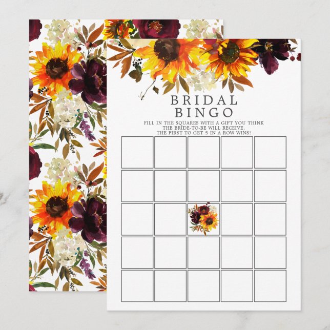 Blommigten Bingo Game i Autumn Bouquet Sunblommor Inbjudningar (Fram/baksida)