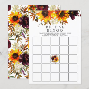 Blommigten Bingo Game i Autumn Bouquet Sunblommor Inbjudningar
