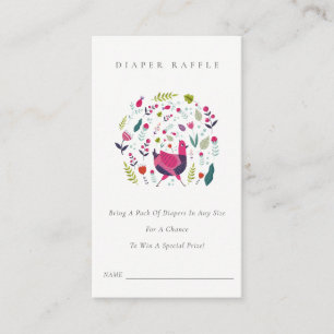 Blommigten Birdie Diaper Raffle Baby Shower Tilläggskort