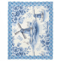 Blommigten Blå Delft-Kvarn Gräns