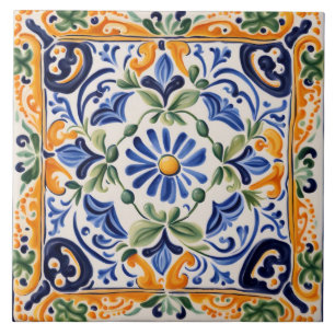 Blommigten Blå och Gult i Medelhavet - blomma Kakelplatta