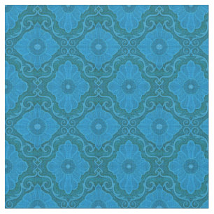 blommigten "Blåa blommor" arabesque, handdragen mö Tyg