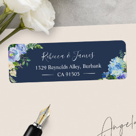 Blommigten Blåblå Hydrangeas Watercolor Bloom Returadress Etikett