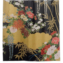 Blommigten Black and Guld Traditional Japanska Kim