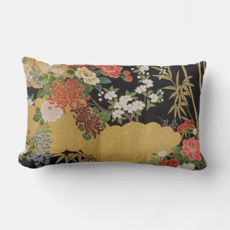 Blommigten Black and Guld Traditional Japanska Kim Lumbarkudde