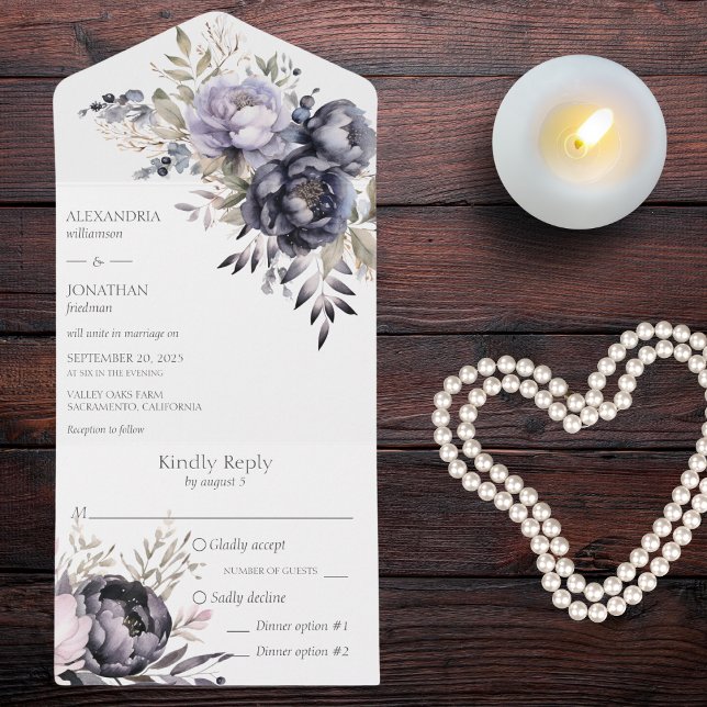 Blommigten Black and Lavender (Also available without dinner options or with QR code. )