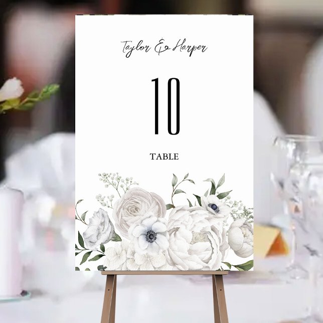 Blommigten Black and White Elegant Bouquet Modern Bordsnummer (Skapare uppladdad)