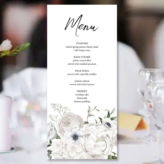 Blommigten Black and White Elegant Bouquet Modern Meny (Skapare uppladdad)