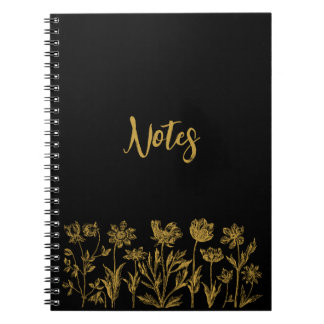 Blommigten Black & Guld Anteckningsbok