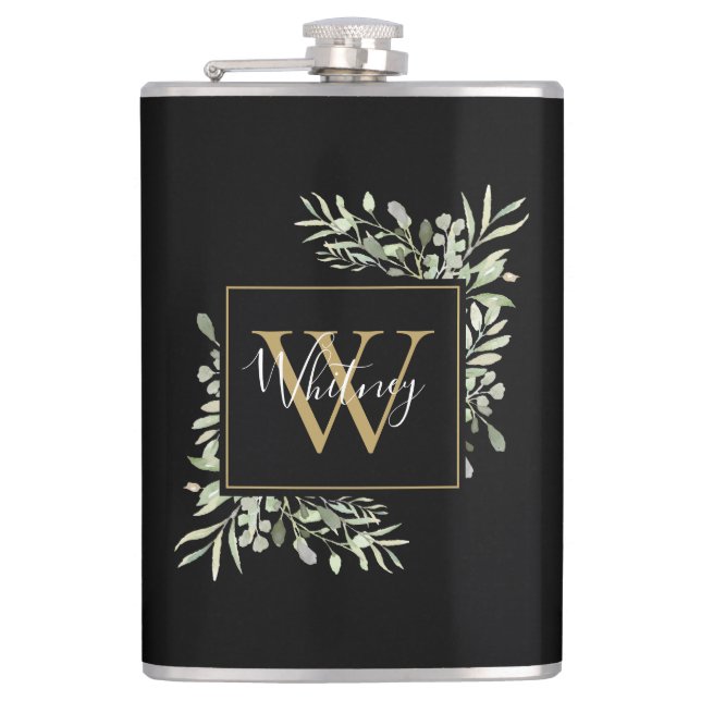 Blommigten Black Guld Monogram Greenery  Fickplunta (Framsidan)