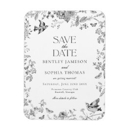 Blommigten Black Toile De Jouy Vintage Spara datum Magnet