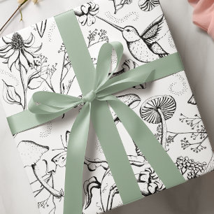 Blommigten Black & White Enchanted Garden Hummingb Presentpapper