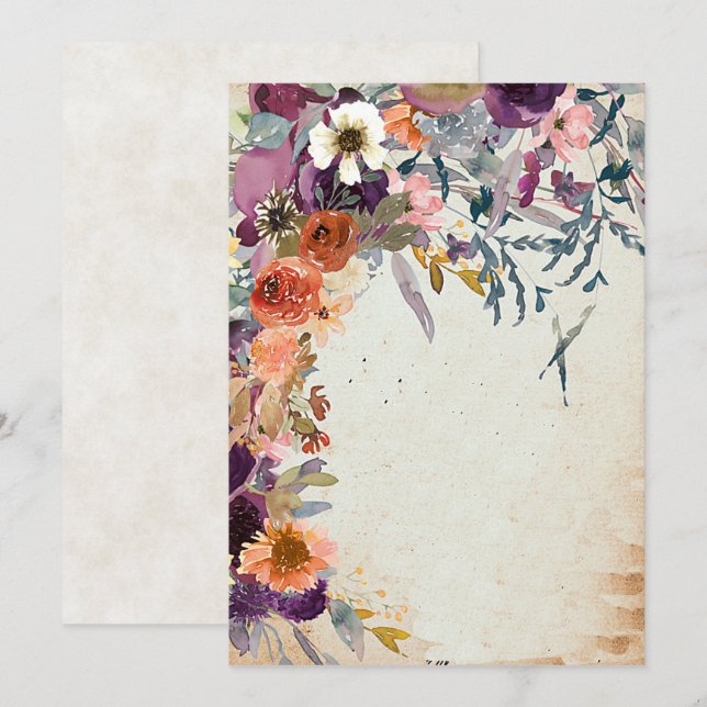 Blommigten Blandad vattenfärg på hösten är tom Inbjudningar (Fram/baksida)