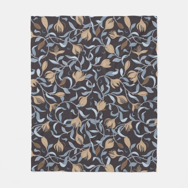 Blommigten Blått och Guld Fleecefilt (Framsidan)