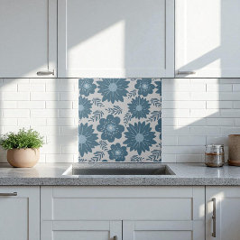 Blommigten Blått Silver-vattenfärg Kakelplatta