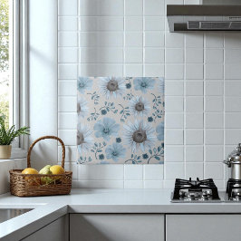 Blommigten Blått Silver-vattenfärg Kakelplatta