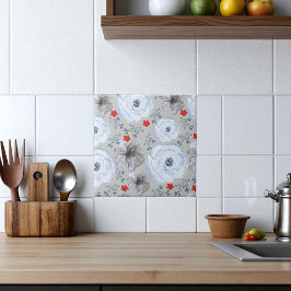 Blommigten Blått Silver-vattenfärg Kakelplatta