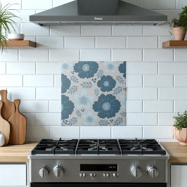 Blommigten Blått Silver-vattenfärg Kakelplatta