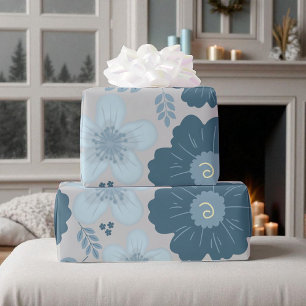 Blommigten Blått Silver-vattenfärg Presentpapper