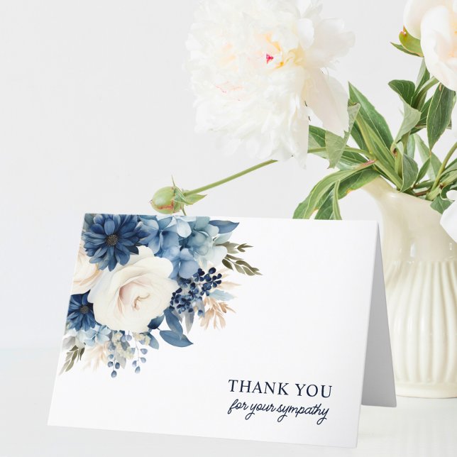 Blommigten Blått Tack, vattenfärg | FOTO Tack Kort (Funeral Thank You Blue Watercolor Floral  PHOTO)